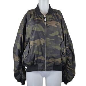 Victoria Secret Pink Semi Crop Black Camoflauge Womens Bomber Jacket L